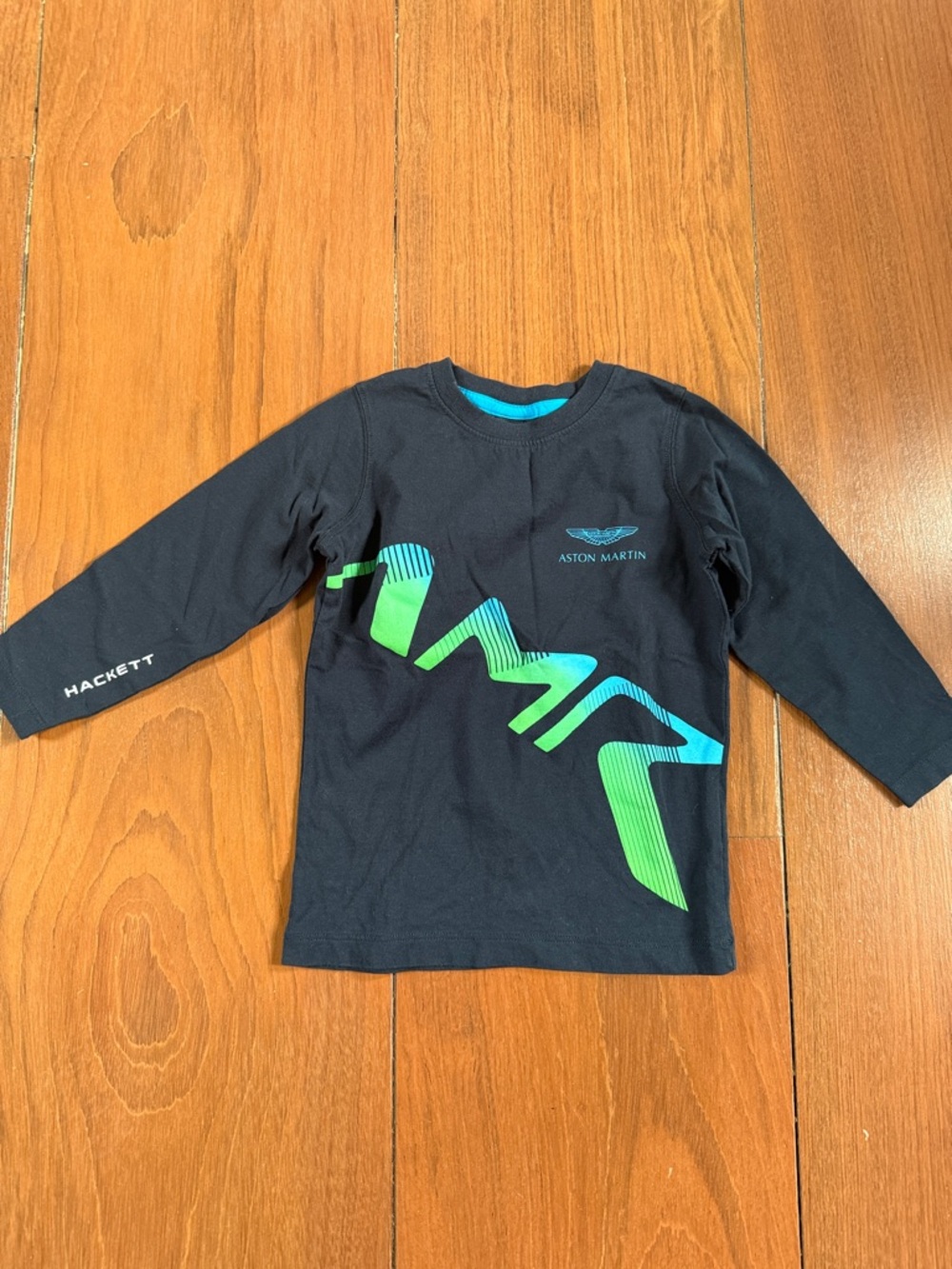 Hackett Kids Black Long Sleeve Tee with Green & Blue Aston Martin Logo